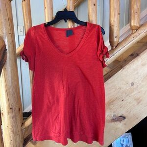 Left of Center Dark Orange V-Neck Women's T-shirt - Cold Shoulder